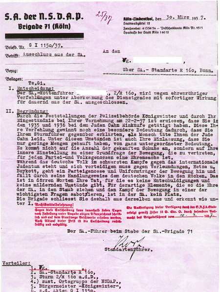 ausschluss SA 1937 ohne